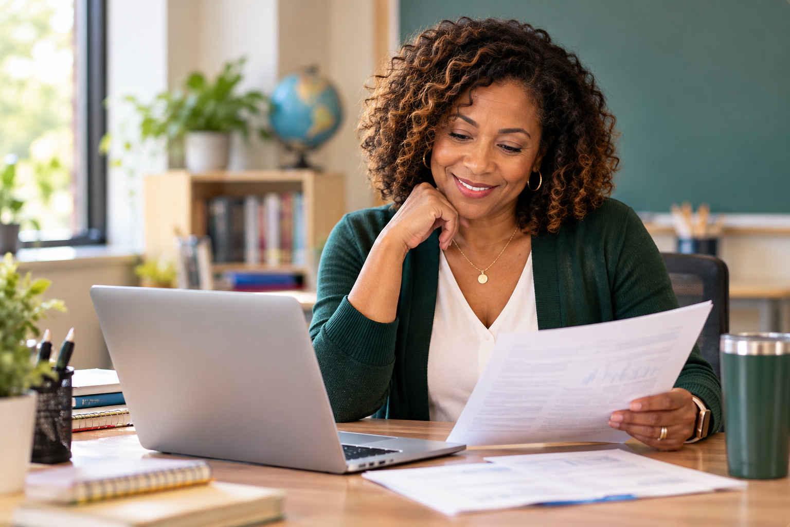 Educator reviewing retirement planning documents